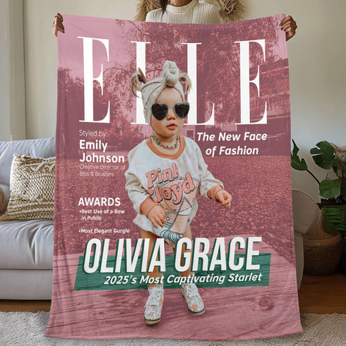 Personalized ELLE-Inspired Baby Blanket – Custom Fashion Cover with Photo, Name & Quote